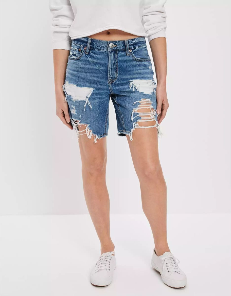 Shorts American Eagle AE Dreamy Drape Denim Low-Rise Baggy Indigo Femme | ZJY-64053894